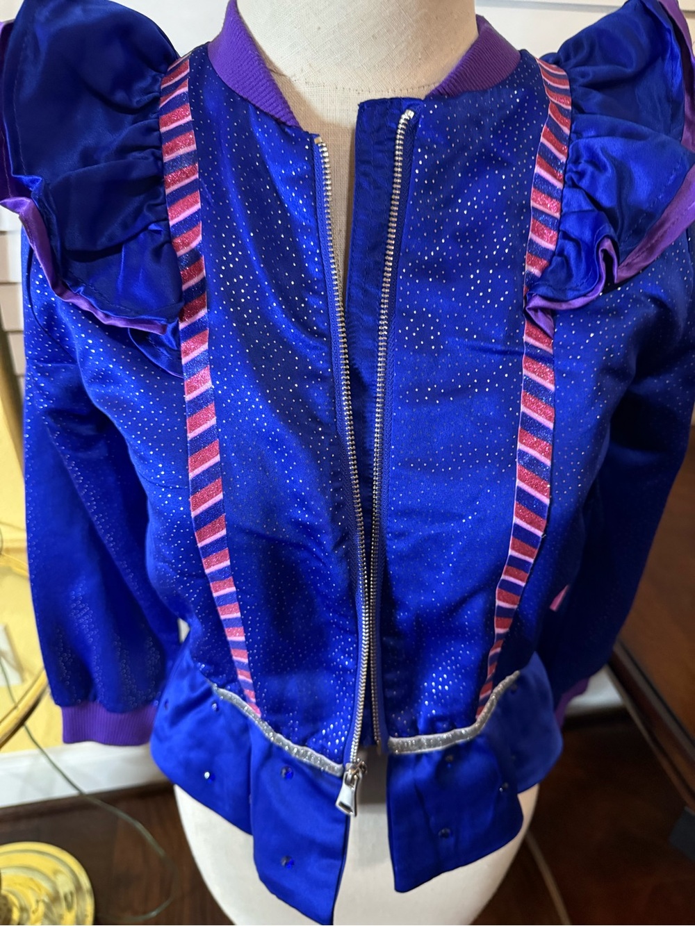 JoJo Siwa Shimmery Royal Blue Ruffle Shoulder Zip Jacket 10/12